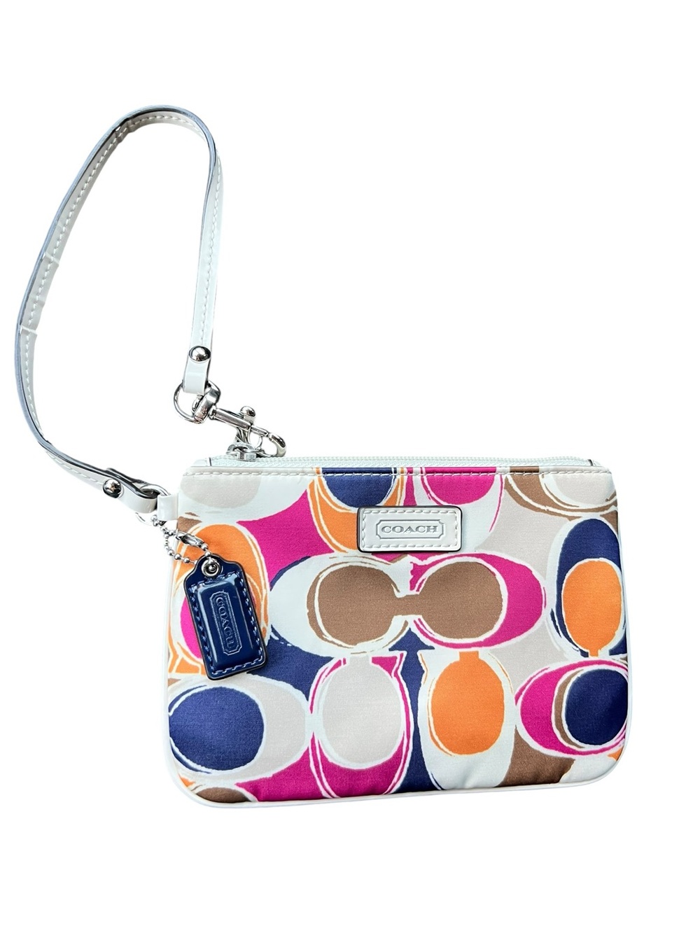 COACH Poppy Multicolor Signature Wristlet - White, Pink & Orange Print
